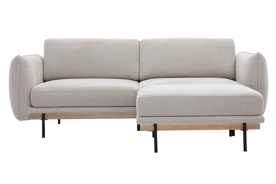 Canapé design 3 places et repose-pieds en tissu chenille beige et métal noir TODD