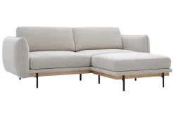 Canapé design 3 places et repose-pieds en tissu chenille beige et métal noir TODD
