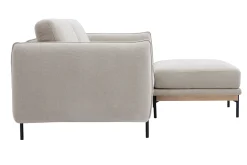 Canapé design 3 places et repose-pieds en tissu chenille beige et métal noir TODD