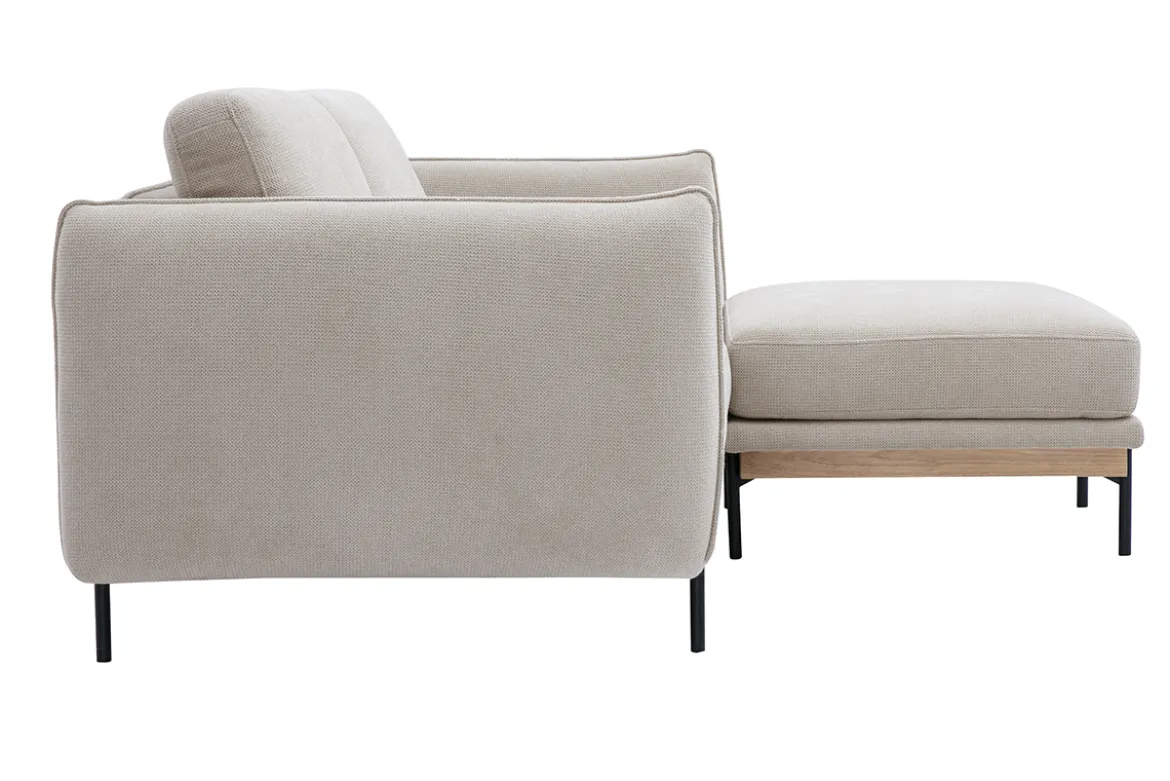 Canapé design 3 places et repose-pieds en tissu chenille beige et métal noir TODD