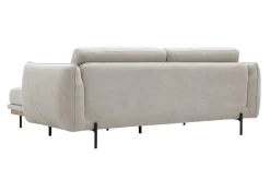 Canapé design 3 places et repose-pieds en tissu chenille beige et métal noir TODD