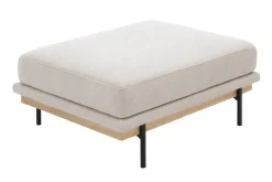 Canapé design 3 places et repose-pieds en tissu chenille beige et métal noir TODD