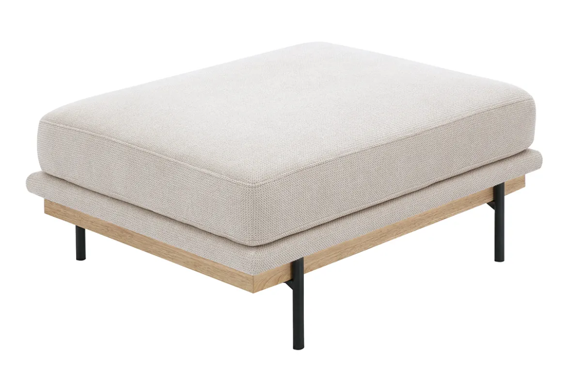Canapé design 3 places et repose-pieds en tissu chenille beige et métal noir TODD