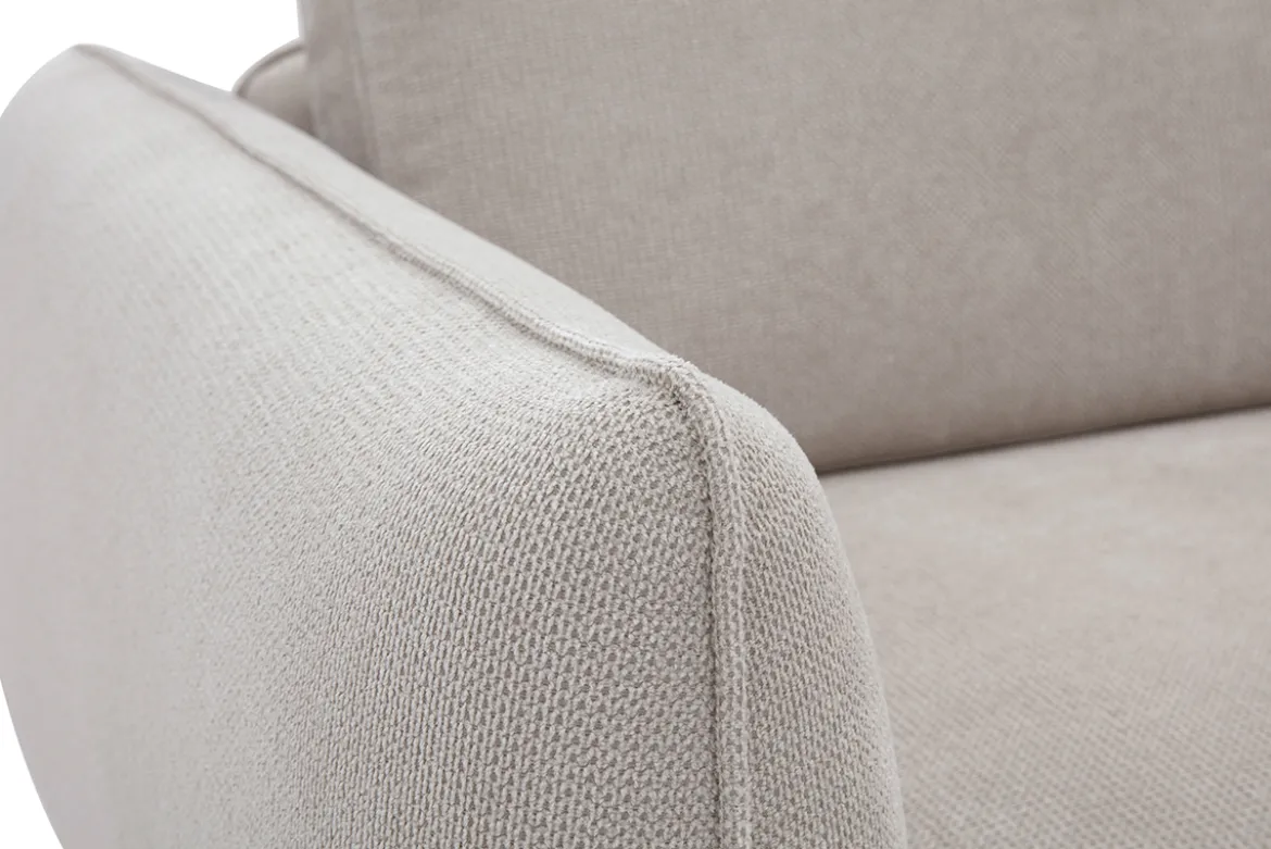 Canapé design 3 places et repose-pieds en tissu chenille beige et métal noir TODD