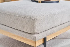 Canapé design 3 places et repose-pieds en tissu chenille beige et métal noir TODD