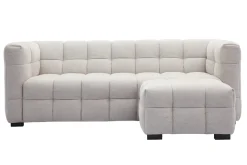 Canapé design 3 places et repose-pieds en tissu effet velours texturé beige CORTO