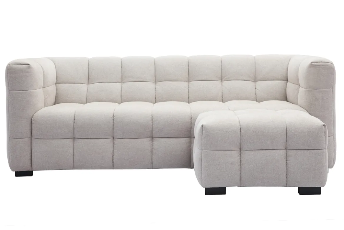 Canapé design 3 places et repose-pieds en tissu effet velours texturé beige CORTO