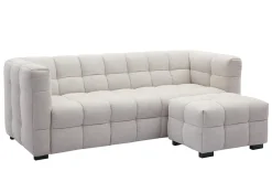 Canapé design 3 places et repose-pieds en tissu effet velours texturé beige CORTO