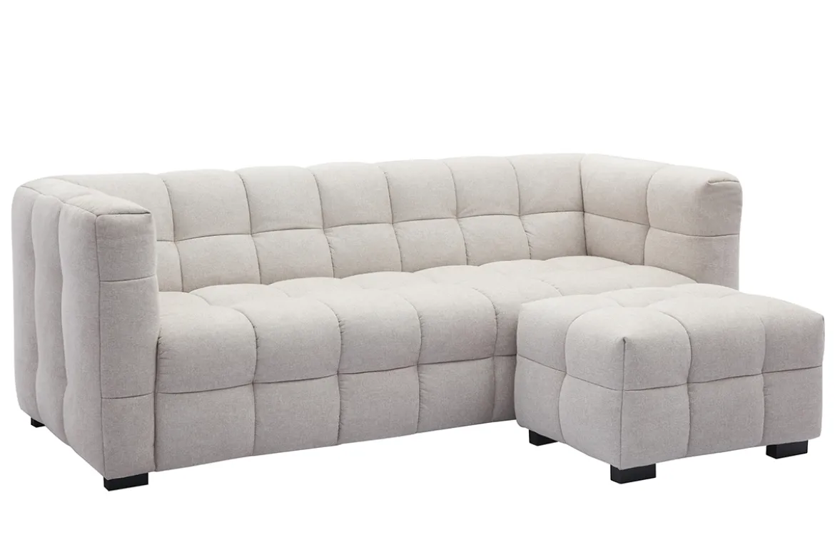 Canapé design 3 places et repose-pieds en tissu effet velours texturé beige CORTO