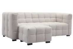 Canapé design 3 places et repose-pieds en tissu effet velours texturé beige CORTO