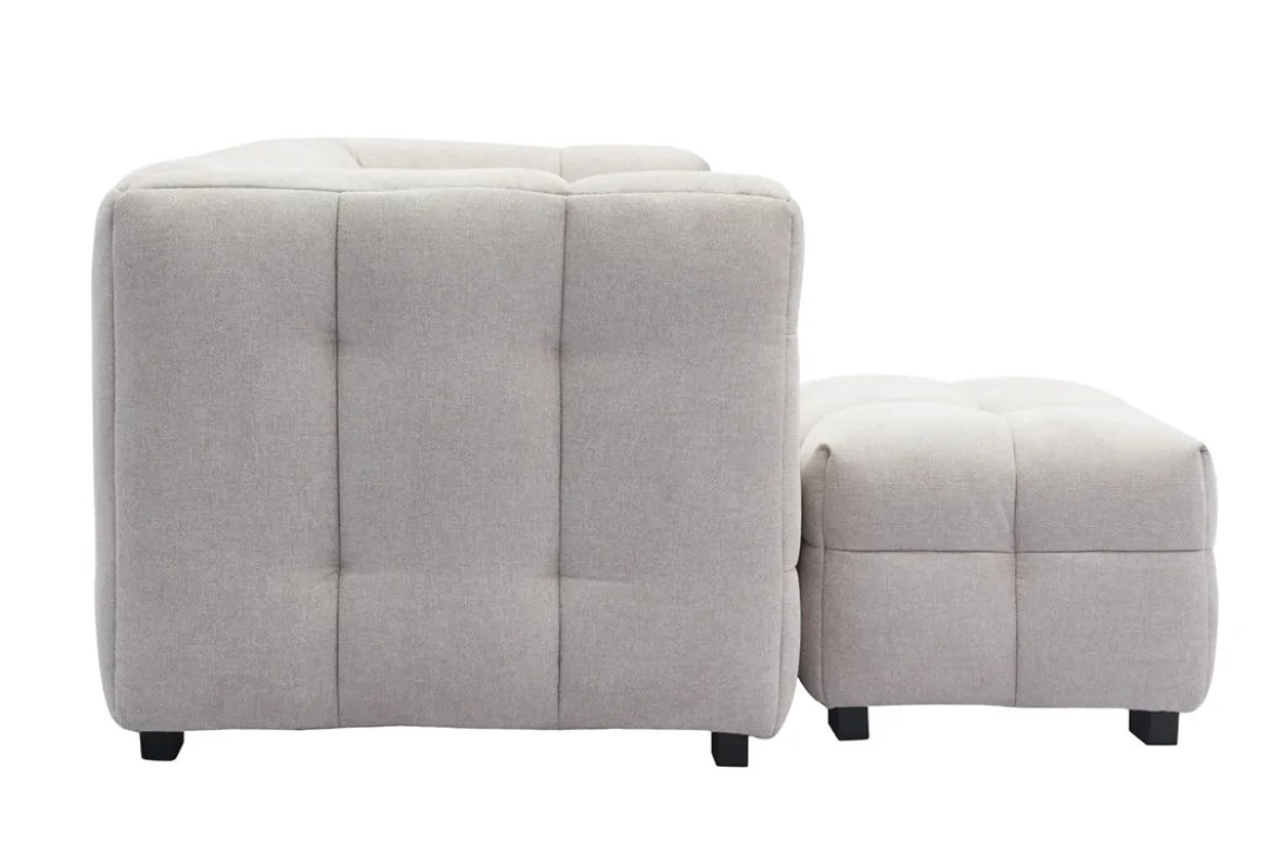 Canapé design 3 places et repose-pieds en tissu effet velours texturé beige CORTO