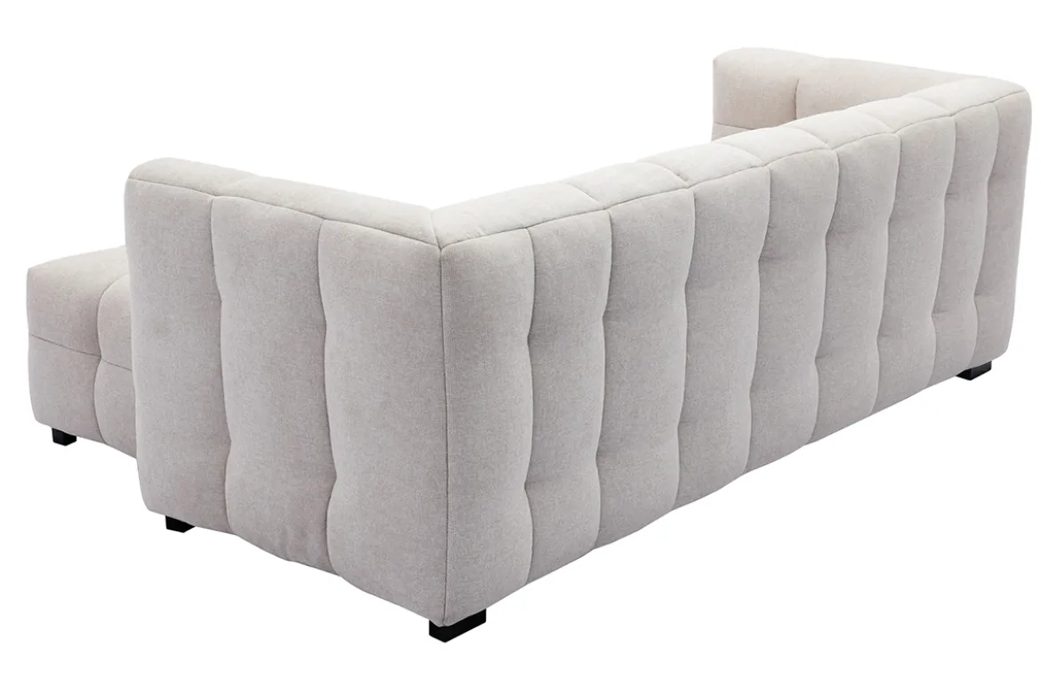 Canapé design 3 places et repose-pieds en tissu effet velours texturé beige CORTO