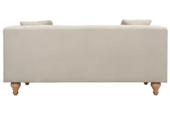 Canapé 2 places capitonné en tissu beige et bois clair MONTAIGNE