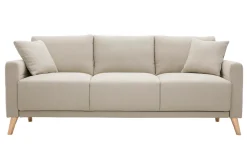 Canapé 3 places en tissu beige et bois clair MUNIK