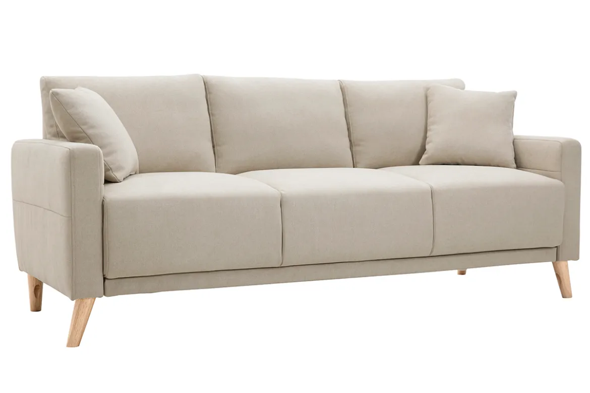 Canapé 3 places en tissu beige et bois clair MUNIK