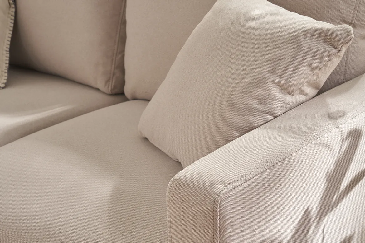 Canapé 3 places en tissu beige et bois clair MUNIK