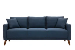 Canapé 3 places en tissu bleu foncé et bois foncé MUNIK