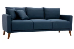 Canapé 3 places en tissu bleu foncé et bois foncé MUNIK