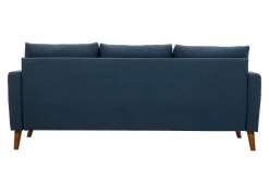 Canapé 3 places en tissu bleu foncé et bois foncé MUNIK