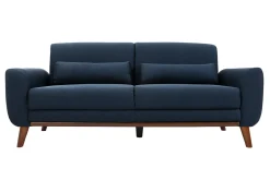 Canapé 3 places en tissu bleu foncé et bois foncé EKTOR