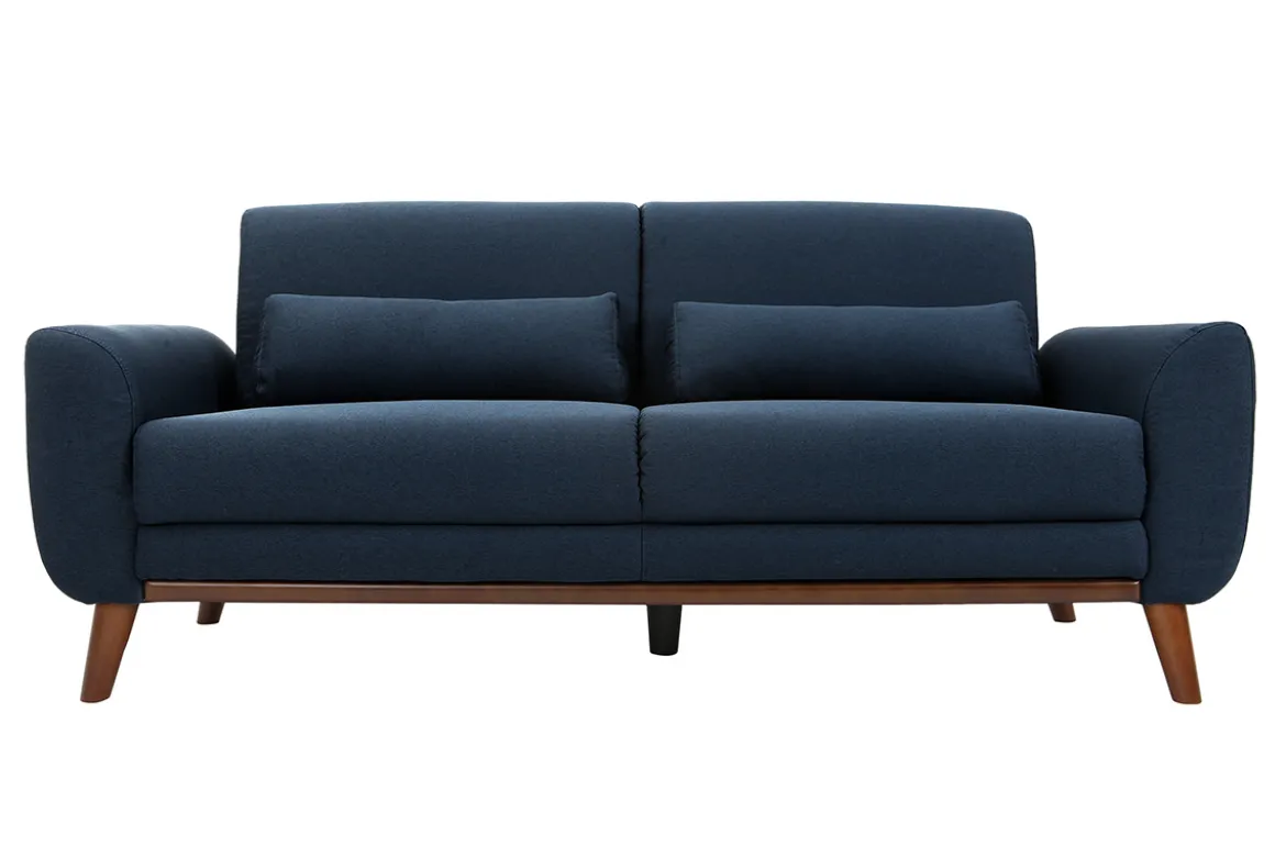Canapé 3 places en tissu bleu foncé et bois foncé EKTOR