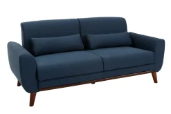 Canapé 3 places en tissu bleu foncé et bois foncé EKTOR