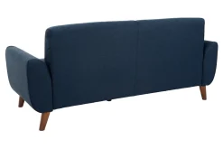 Canapé 3 places en tissu bleu foncé et bois foncé EKTOR