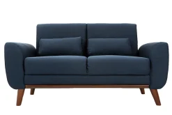 Canapé 2 places en tissu bleu foncé et bois foncé EKTOR