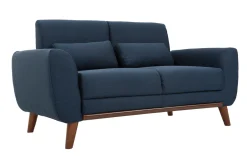 Canapé 2 places en tissu bleu foncé et bois foncé EKTOR