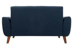 Canapé 2 places en tissu bleu foncé et bois foncé EKTOR