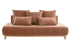 Canapé 3 places en tissu effet velours texturé terre brûlée et bois clair L200 cm ODEON
