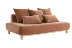 Canapé 3 places en tissu effet velours texturé terre brûlée et bois clair L200 cm ODEON