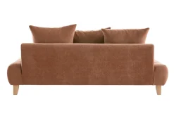Canapé 3 places en tissu effet velours texturé terre brûlée et bois clair L200 cm ODEON