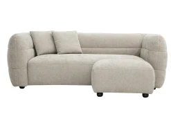 Canapé 3 places et repose pieds en tissu effet velours texturé beige JOYA