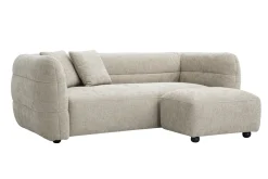 Canapé 3 places et repose pieds en tissu effet velours texturé beige JOYA