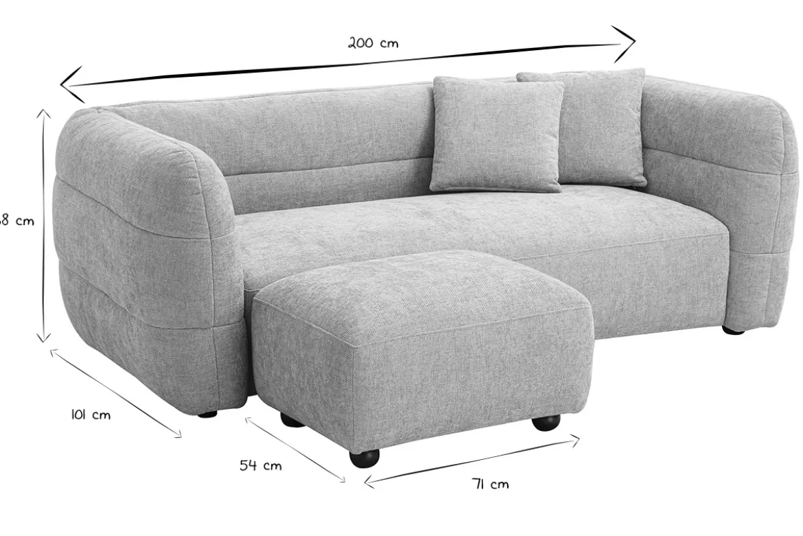 Canapé 3 places et repose pieds en tissu effet velours texturé beige JOYA