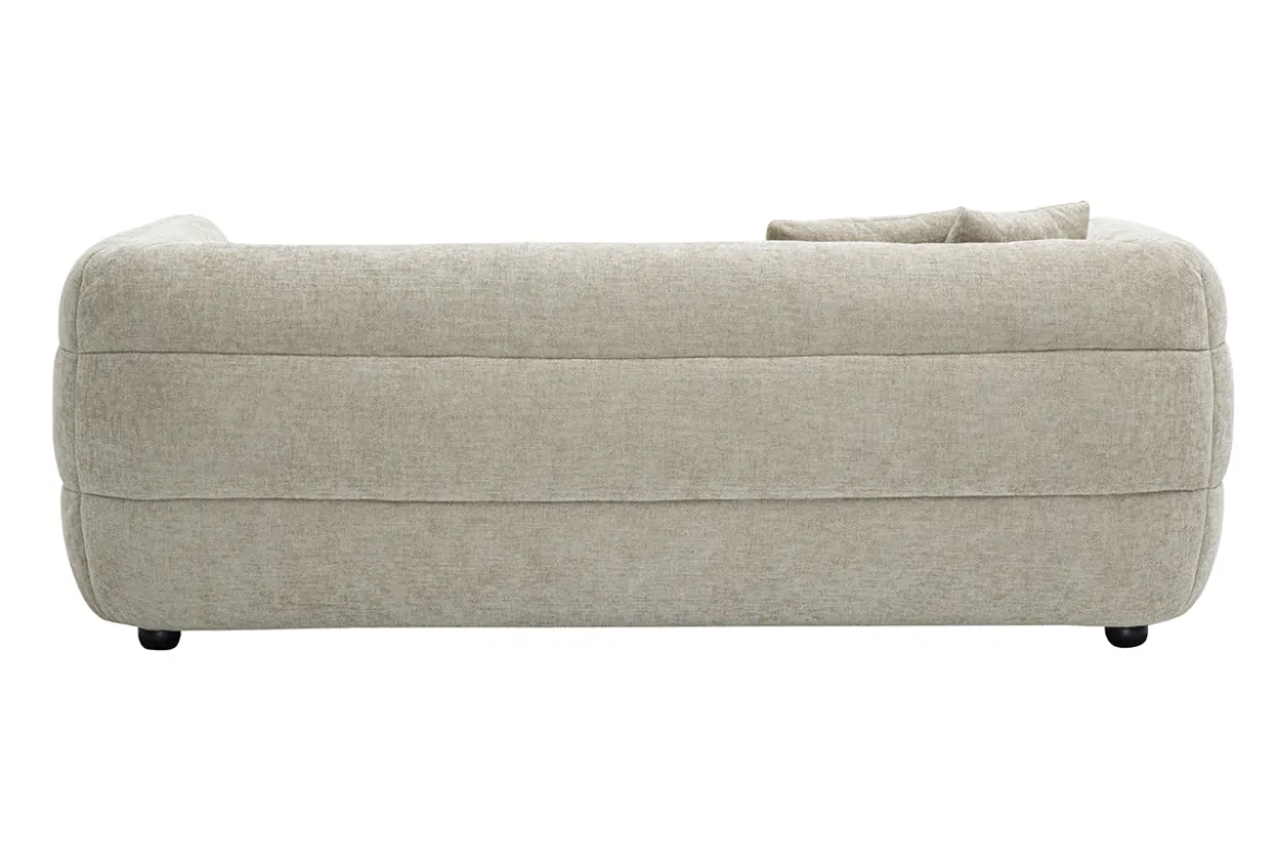 Canapé 3 places et repose pieds en tissu effet velours texturé beige JOYA
