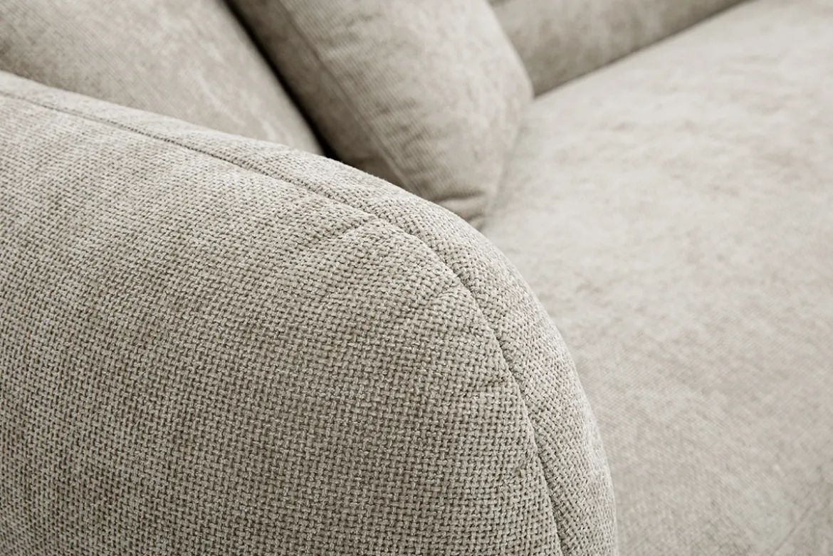 Canapé 3 places et repose pieds en tissu effet velours texturé beige JOYA