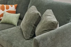 Canapé scandinave déhoussable 3 places en tissu effet velours vert kaki et bois clair OSLO