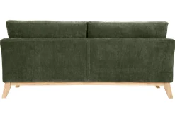 Canapé scandinave déhoussable 3 places en tissu effet velours vert kaki et bois clair OSLO