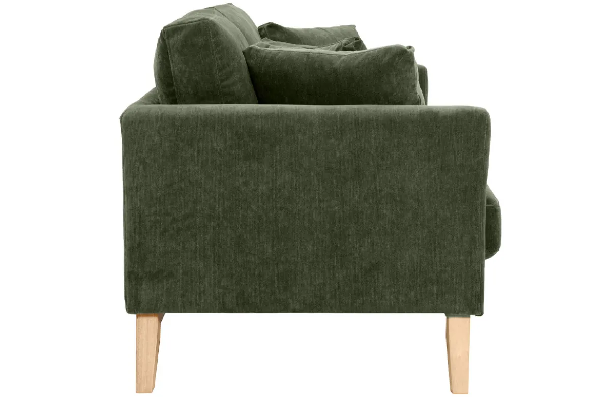 Canapé scandinave déhoussable 3 places en tissu effet velours vert kaki et bois clair OSLO
