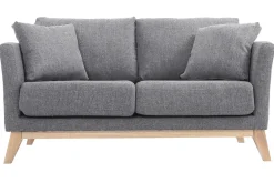 Canapé scandinave déhoussable 2 places en tissu gris clair et bois clair OSLO