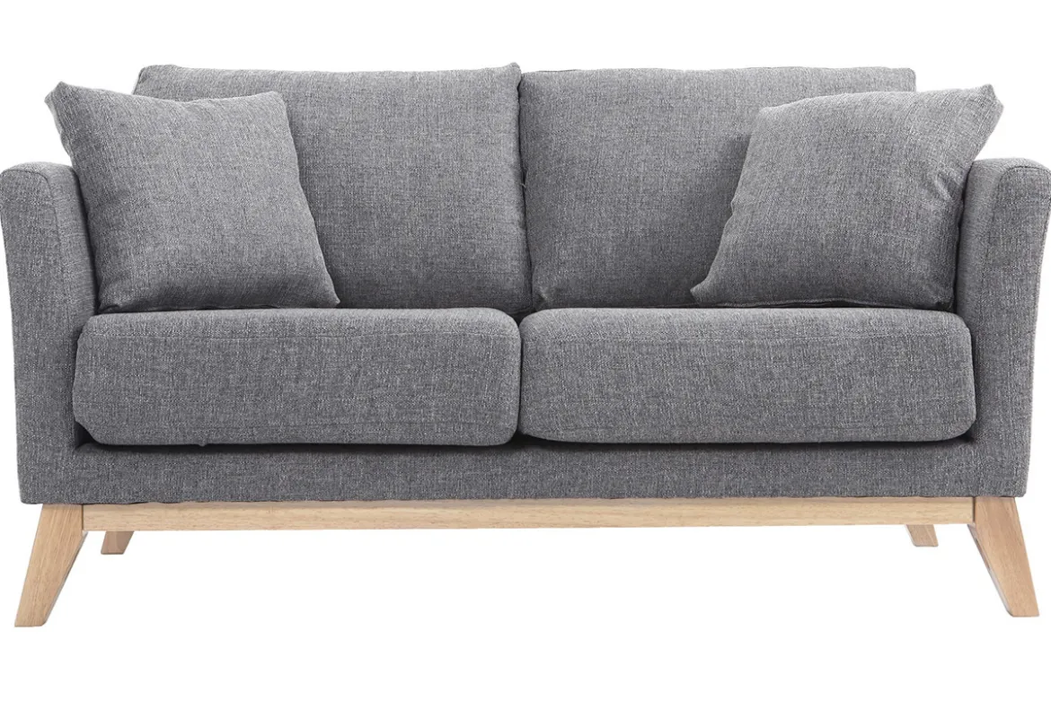 Canapé scandinave déhoussable 2 places en tissu gris clair et bois clair OSLO