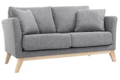 Canapé scandinave déhoussable 2 places en tissu gris clair et bois clair OSLO