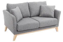 Canapé scandinave déhoussable 2 places en tissu gris clair et bois clair OSLO