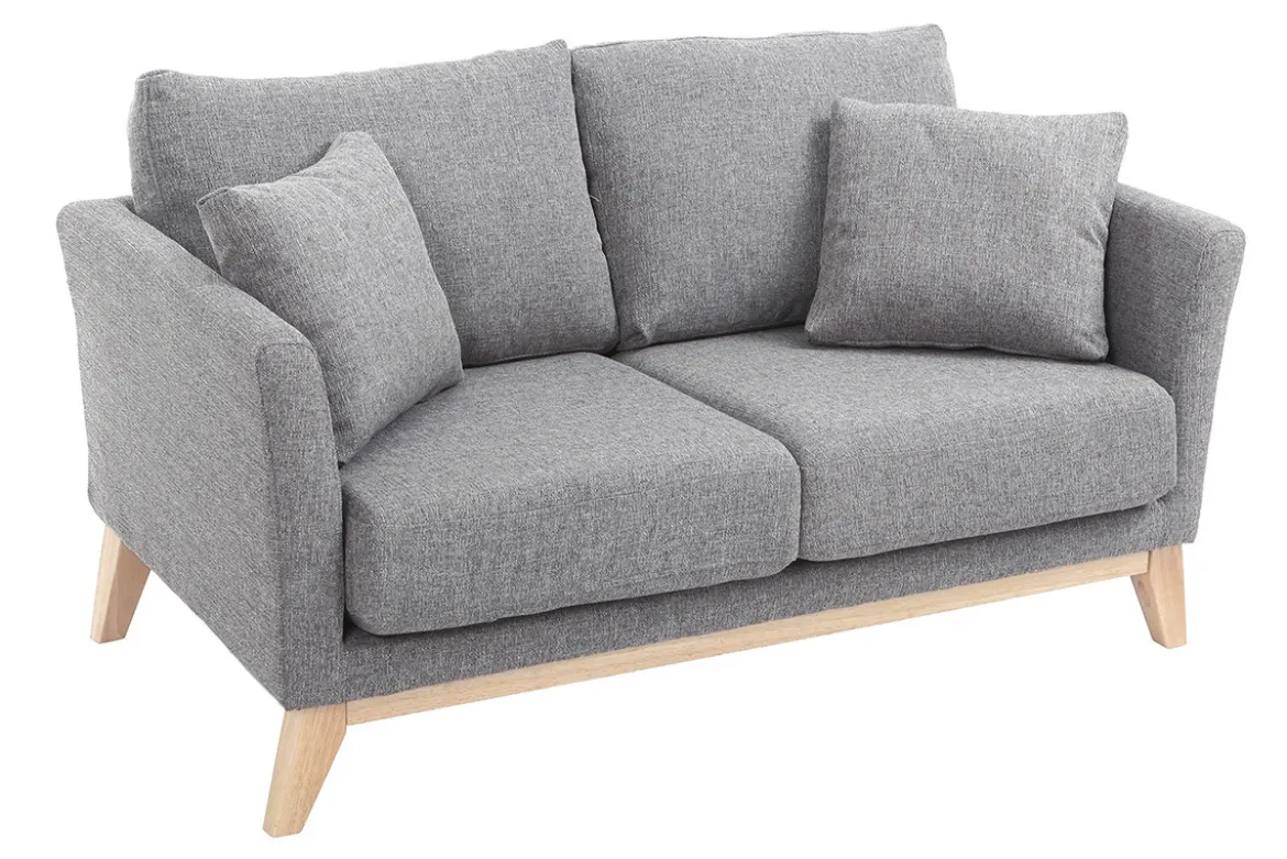 Canapé scandinave déhoussable 2 places en tissu gris clair et bois clair OSLO