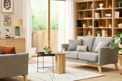 Canapé scandinave déhoussable 2 places en tissu gris clair et bois clair OSLO