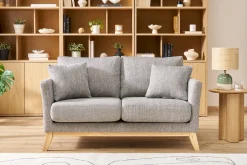 Canapé scandinave déhoussable 2 places en tissu gris clair et bois clair OSLO