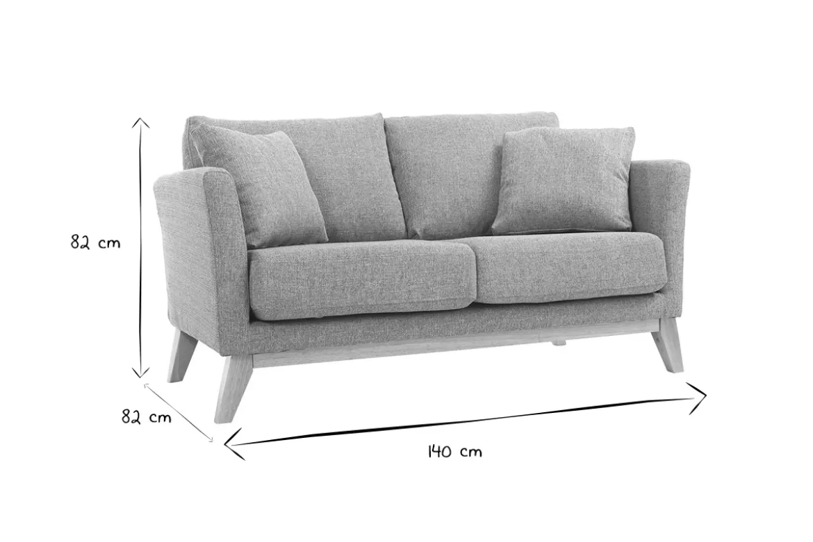 Canapé scandinave déhoussable 2 places en tissu gris clair et bois clair OSLO
