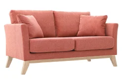 Canapé scandinave déhoussable 2 places en tissu effet velours texturé terracotta et bois clair OSLO